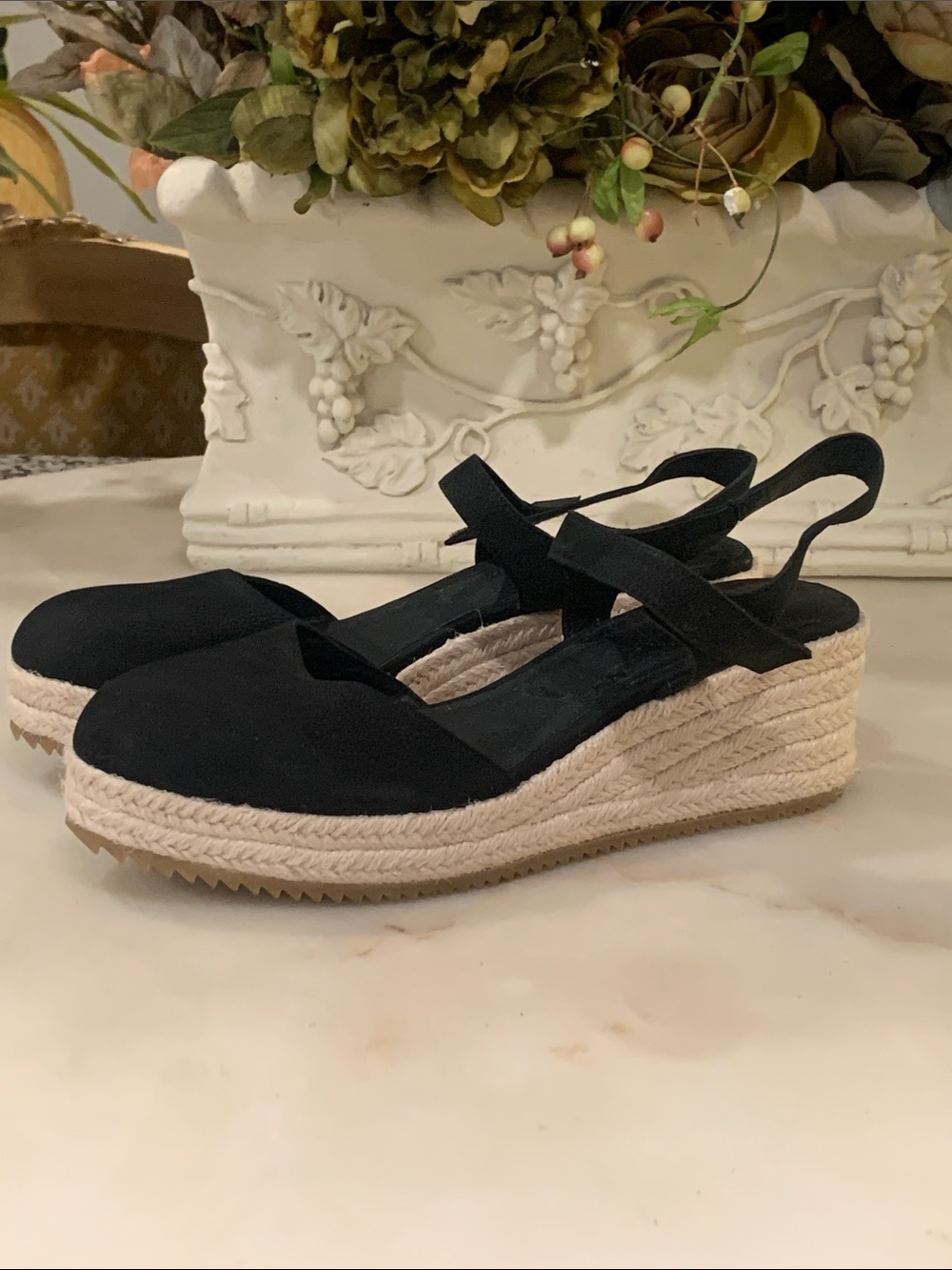 Eileen Fisher Nessa Black Espadrille Wedge Sandal Sz 10